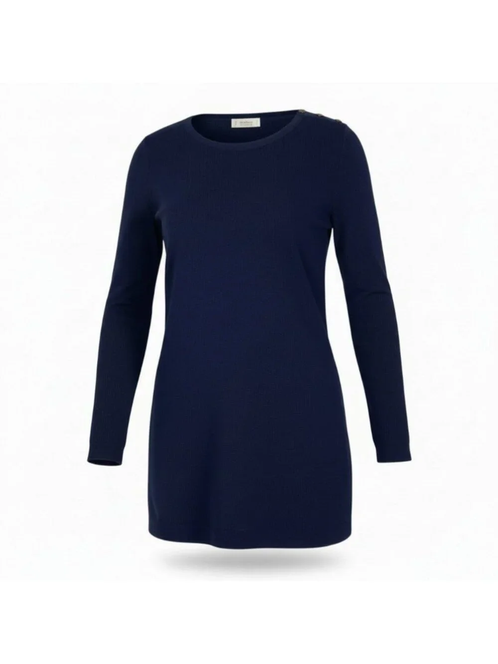 Saint Laurent Rive Gauche Rib Long Sleeve Knit Gold Button Navy Rayon Sweater